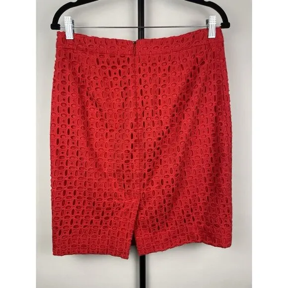 J. Crew Red Eyelet No. 2 Knee Length Back Center Slit Pencil Skirt Size 6