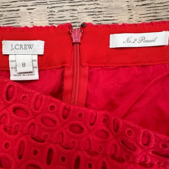 J. Crew Red No. 2 Pencil Eyelet Skirt size 8