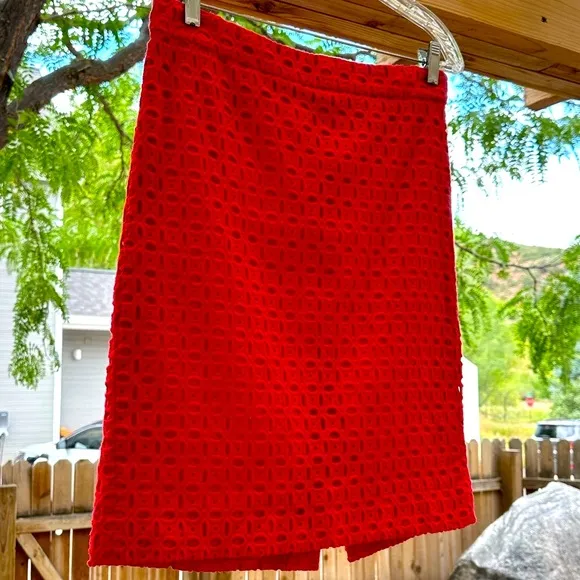 J. Crew Red No. 2 Pencil Eyelet Skirt size 8