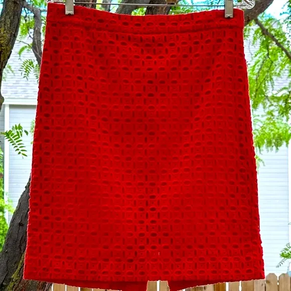 J. Crew Red No. 2 Pencil Eyelet Skirt size 8