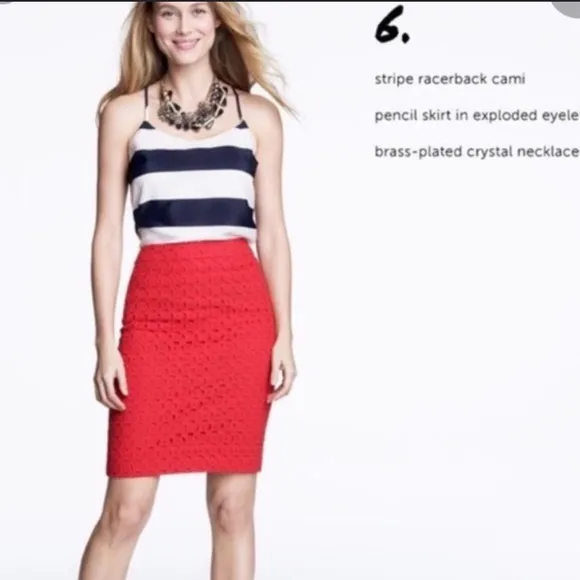 J. Crew Red No. 2 Pencil Eyelet Skirt size 8