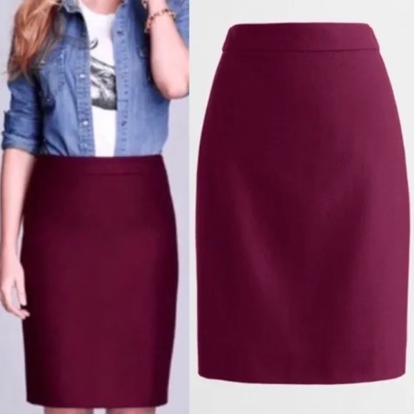 J. Crew | The Pencil Skirt Double Serge Wool Burgundy Size 12