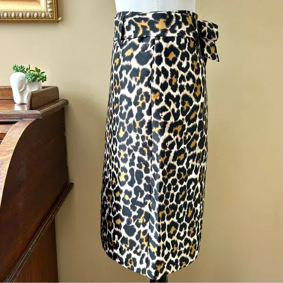 J Crew Tie Waist Belted Leopard Print Skirt Size 4