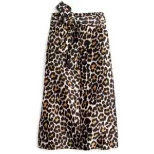 J Crew Tie Waist Belted Leopard Print Skirt Size 4