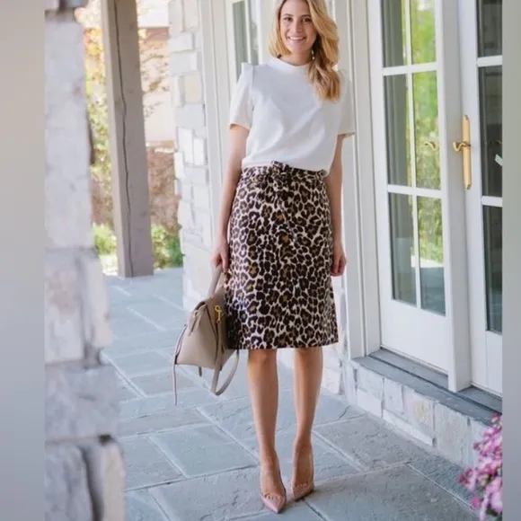 J Crew Tie Waist Belted Leopard Print Skirt Size 4