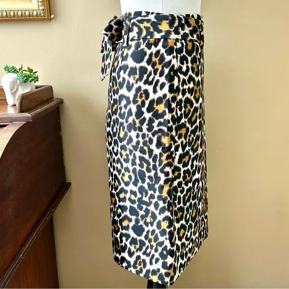 J Crew Tie Waist Belted Leopard Print Skirt Size 4