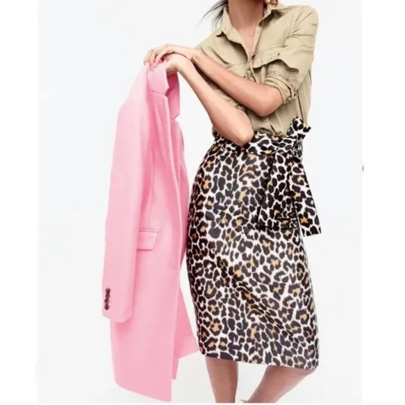 J Crew Tie Waist Belted Leopard Print Skirt Size 4