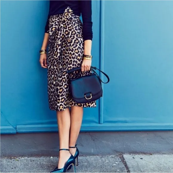 J Crew Tie Waist Belted Leopard Print Skirt Size 4