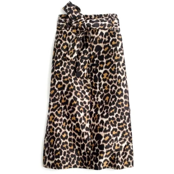 J Crew Tie Waist Belted Leopard Print Skirt Size 4