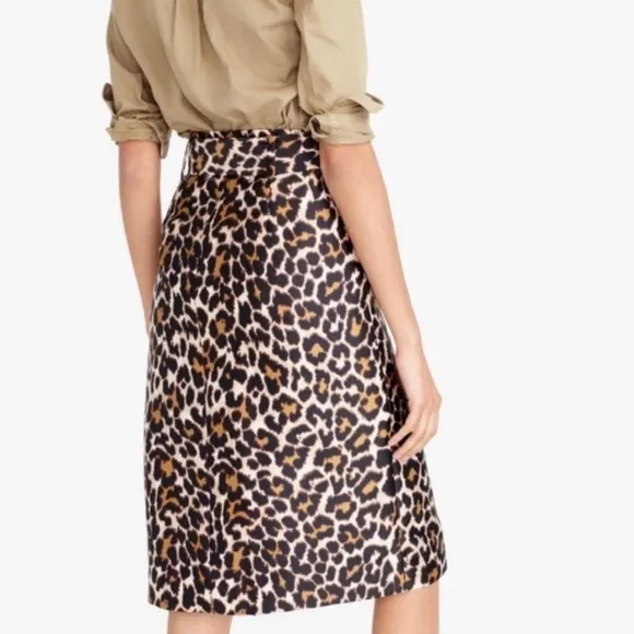 J Crew Tie Waist Belted Leopard Print Skirt Size 4