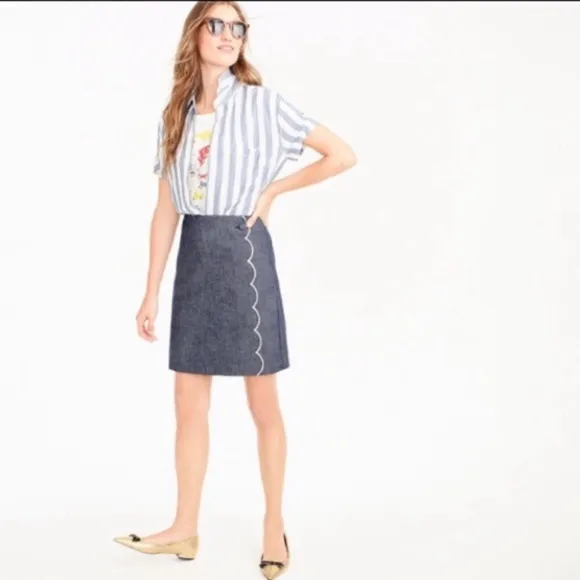 🪡J. CREW🪡SCALLOP TRIM COTTON MINI SKIRT🪡