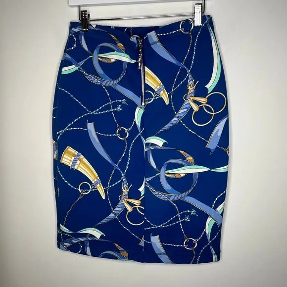 J. McLaughlin Thalia Nautical Blue Pencil Skirt Size Small
