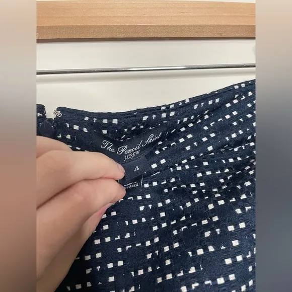 J.Crew Factory The Pencil in Navy Blue Jacquard Cotton Blend Skirt