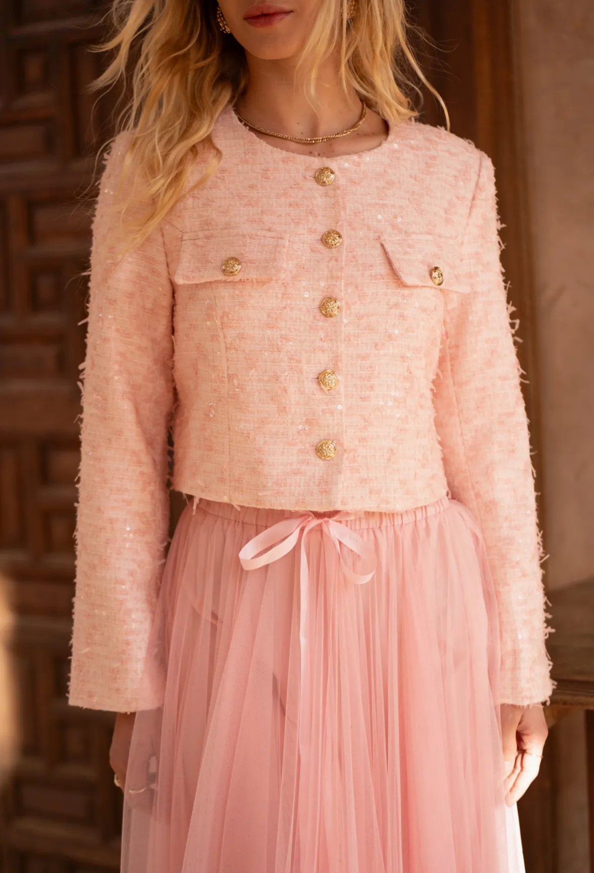 Jenny Short Tweed Jacket-Pink