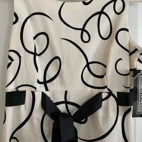 Jessica Howard black and ivory dress with black ribbon size 14 NWT