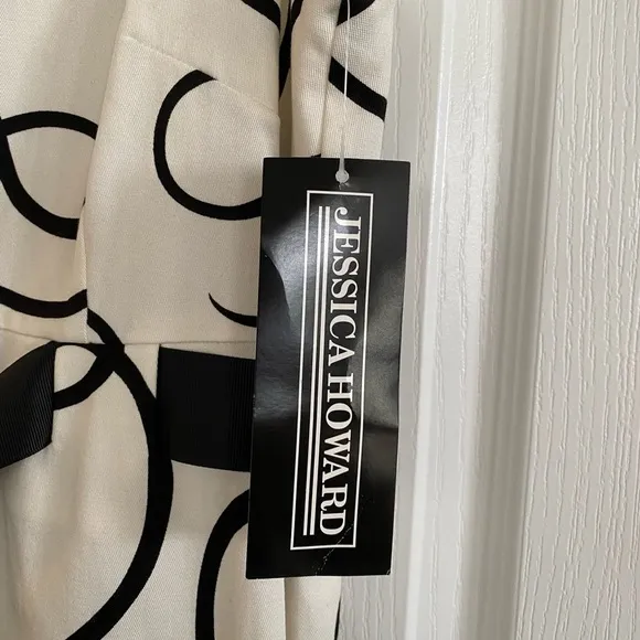 Jessica Howard black and ivory dress with black ribbon size 14 NWT