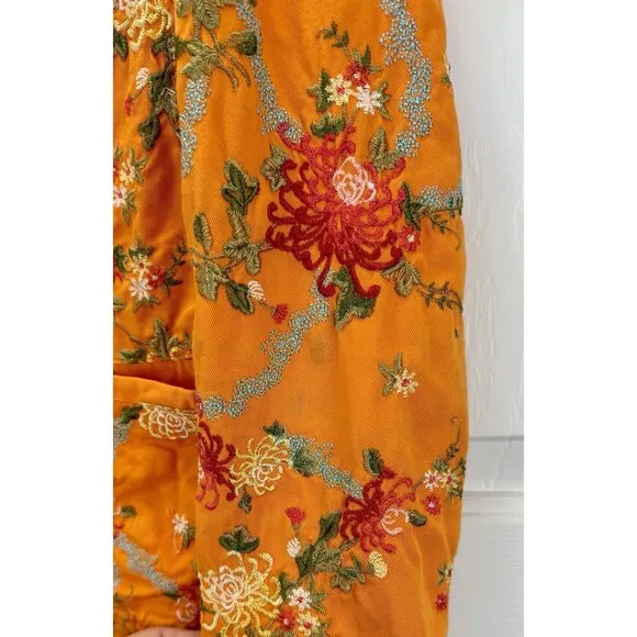 Johnny Was Womens Embroidered Floral Orange Cotton Blazer Jacket S