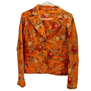 Johnny Was Womens Embroidered Floral Orange Cotton Blazer Jacket S