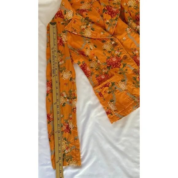 Johnny Was Womens Embroidered Floral Orange Cotton Blazer Jacket S