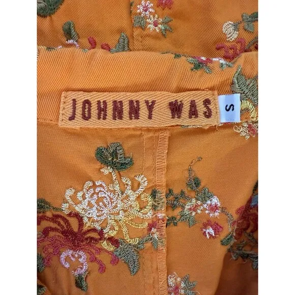 Johnny Was Womens Embroidered Floral Orange Cotton Blazer Jacket S