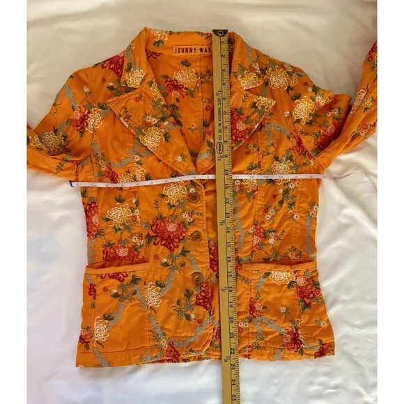 Johnny Was Womens Embroidered Floral Orange Cotton Blazer Jacket S
