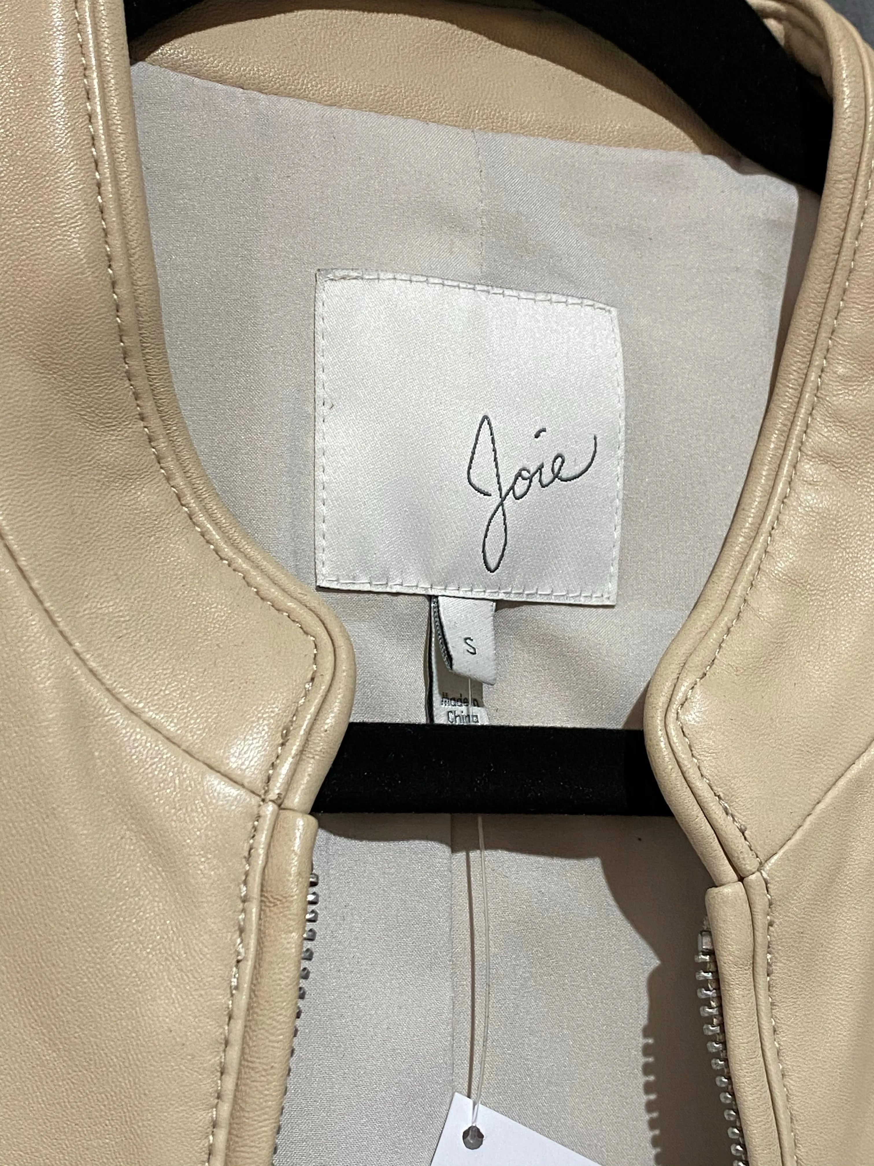 Joie Tan Lamb leather Bomber Jacket with Zipper sleeve Puffed Shoulder