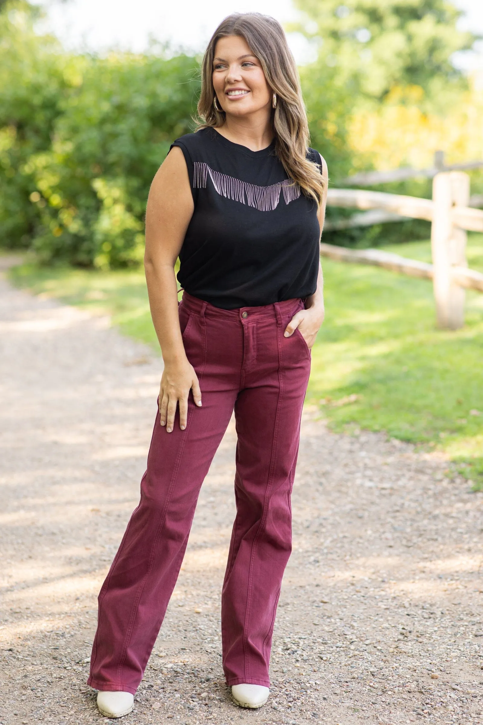 Judy Blue Wine Garment Dyed Straight Leg Jeans