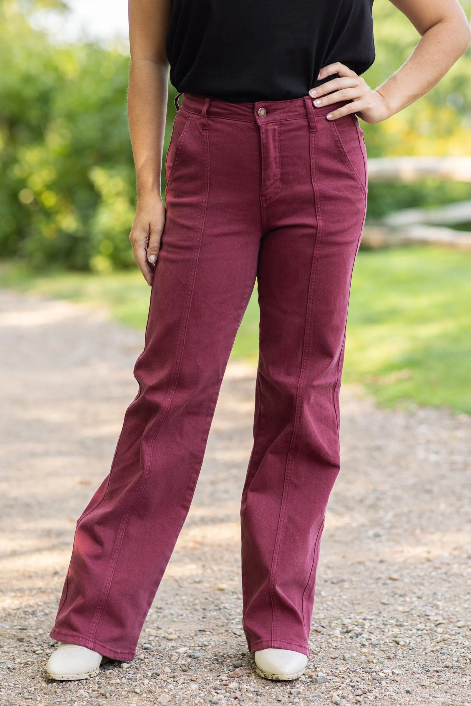 Judy Blue Wine Garment Dyed Straight Leg Jeans