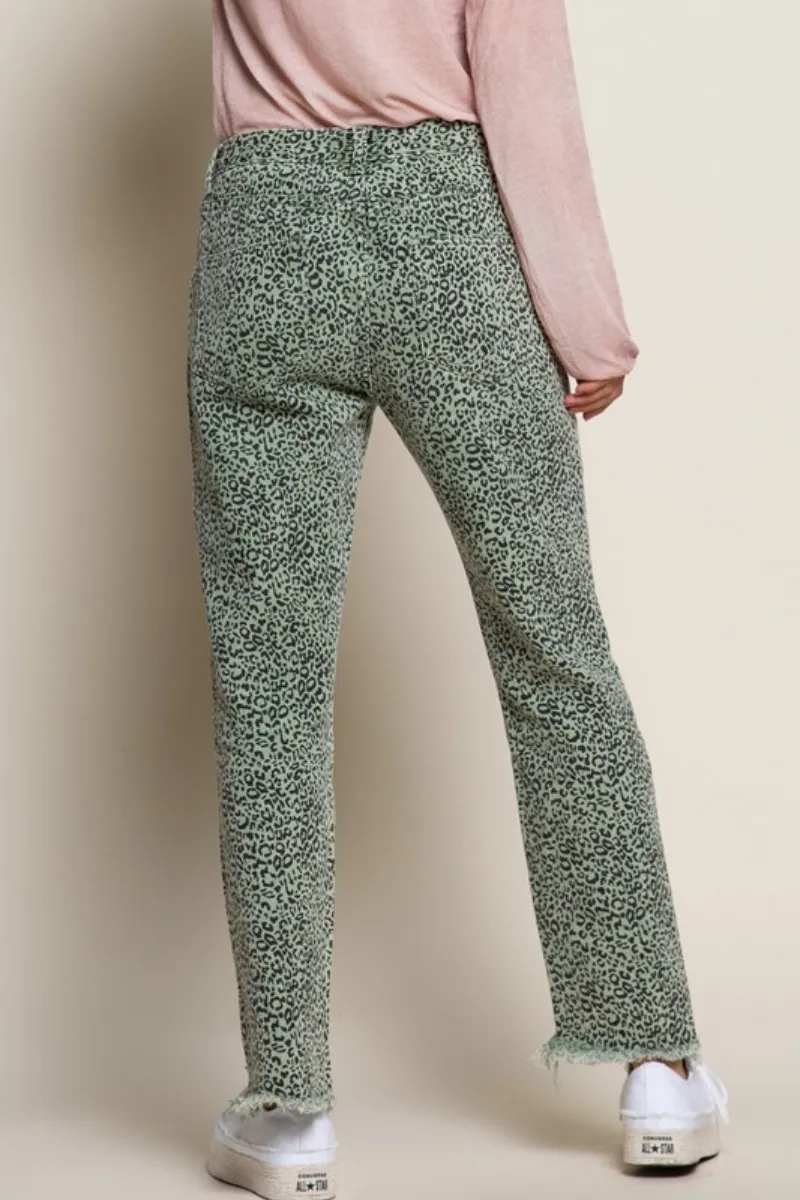 Jungle Green Distressed Leopard Pants