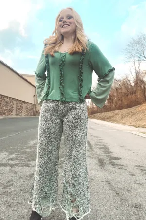 Jungle Green Distressed Leopard Pants
