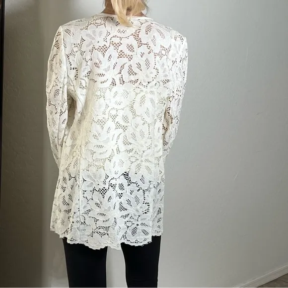 KARL LAGERFELD LACE JACKET Ladylike Blazer White Long Line Blazer White Sheer S