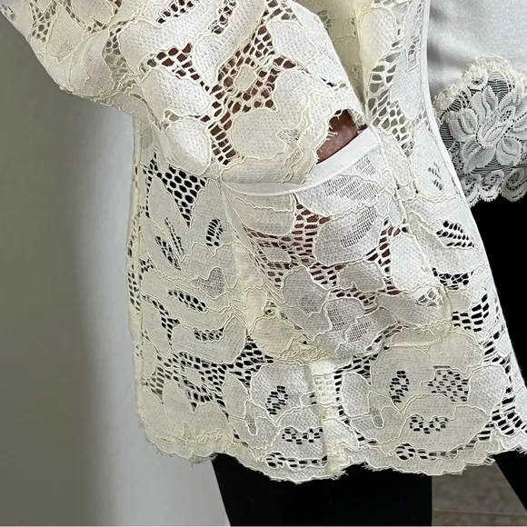 KARL LAGERFELD LACE JACKET Ladylike Blazer White Long Line Blazer White Sheer S