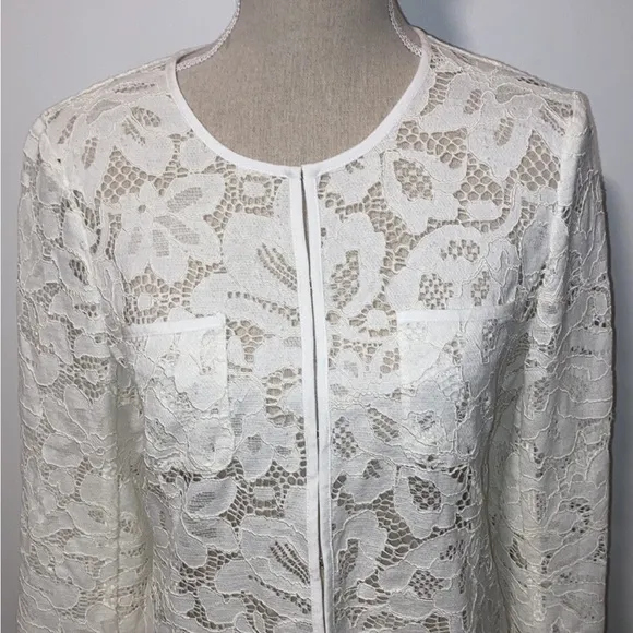 KARL LAGERFELD LACE JACKET Ladylike Blazer White Long Line Blazer White Sheer S