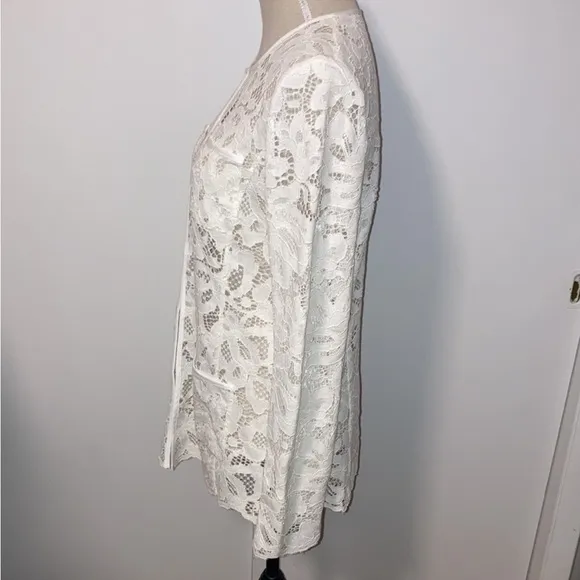 KARL LAGERFELD LACE JACKET Ladylike Blazer White Long Line Blazer White Sheer S