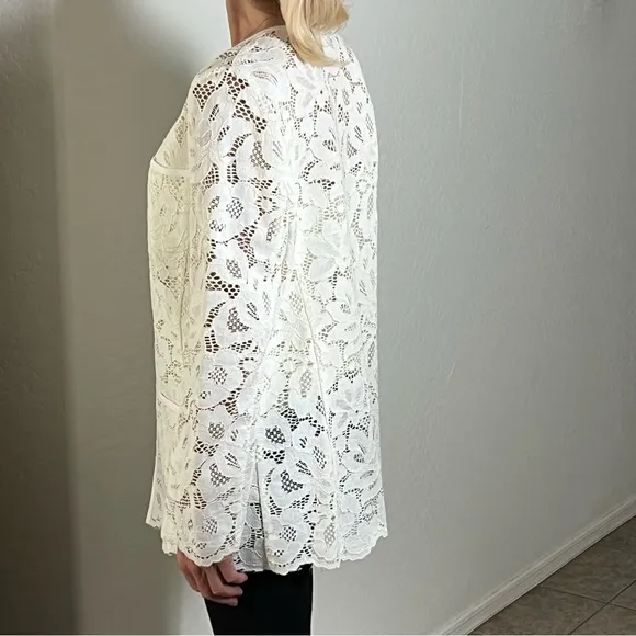 KARL LAGERFELD LACE JACKET Ladylike Blazer White Long Line Blazer White Sheer S
