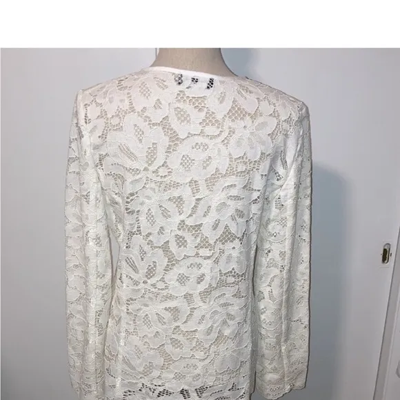 KARL LAGERFELD LACE JACKET Ladylike Blazer White Long Line Blazer White Sheer S