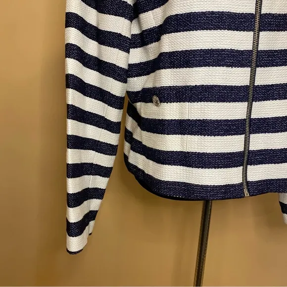 Karl Lagerfeld Navy Blue White Striped Tweed Blazer Jacket Size 16 NWT
