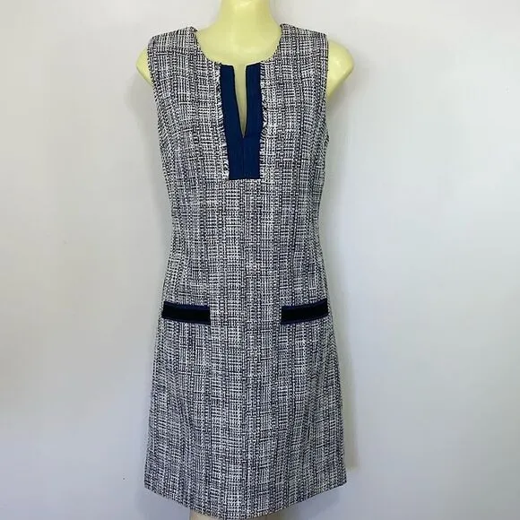 Karl Lagerfeld Paris Dress Sheath Blue/White Tweed NWOT Sz 4