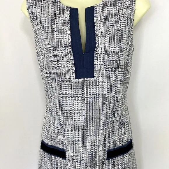 Karl Lagerfeld Paris Dress Sheath Blue/White Tweed NWOT Sz 4