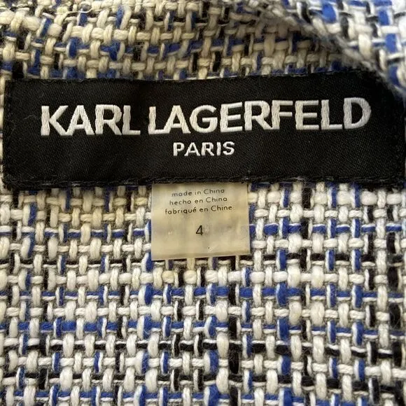 Karl Lagerfeld Paris Dress Sheath Blue/White Tweed NWOT Sz 4