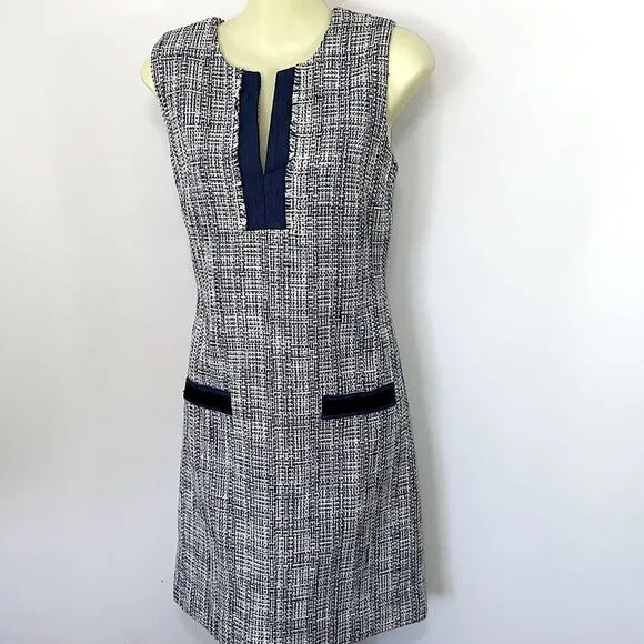 Karl Lagerfeld Paris Dress Sheath Blue/White Tweed NWOT Sz 4