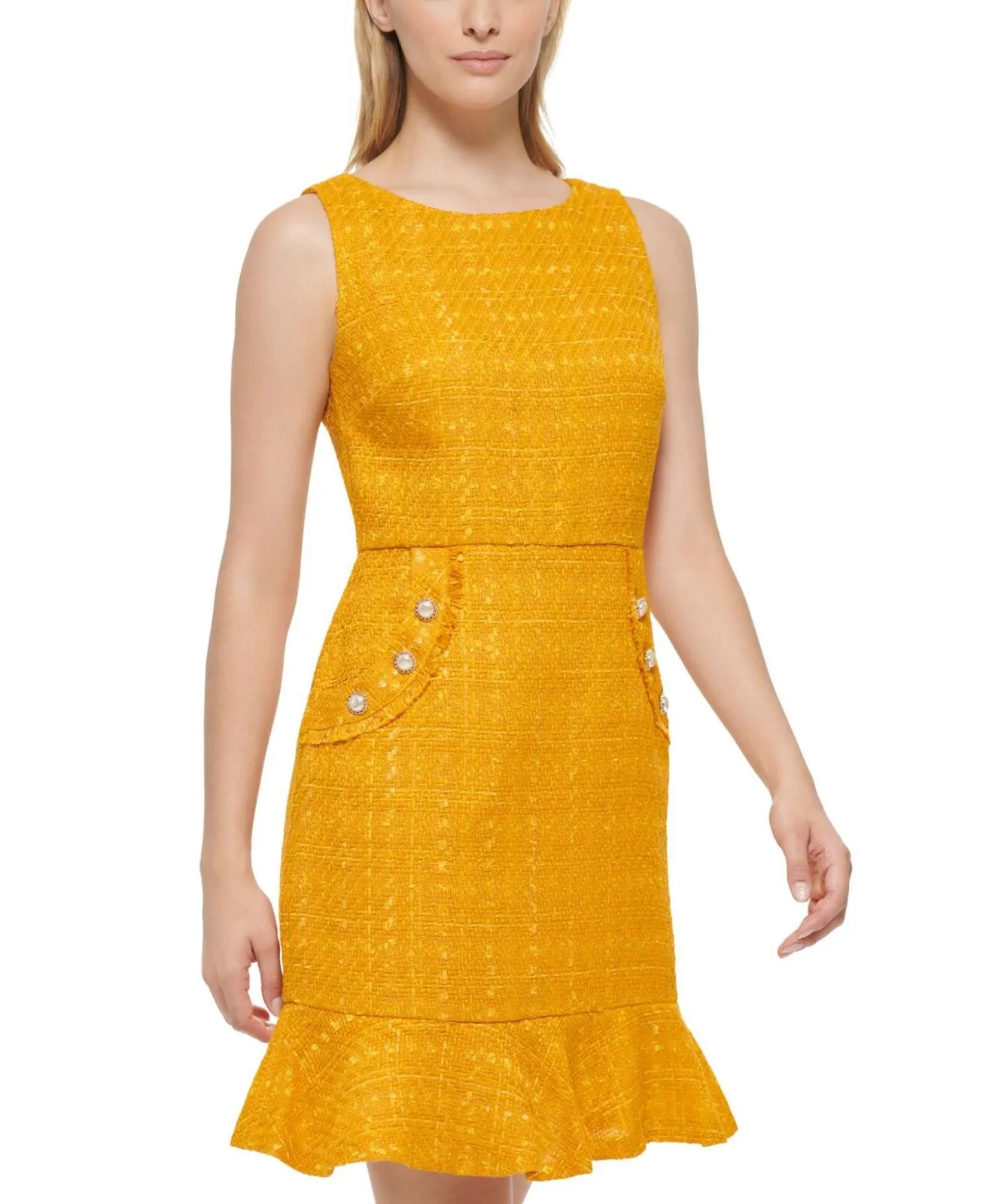 Karl Lagerfeld Paris Womens Tweed Pearlized-Button Sleeveless Dress LD2HTDW8