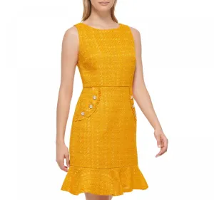 Karl Lagerfeld Paris Womens Tweed Pearlized-Button Sleeveless Dress LD2HTDW8