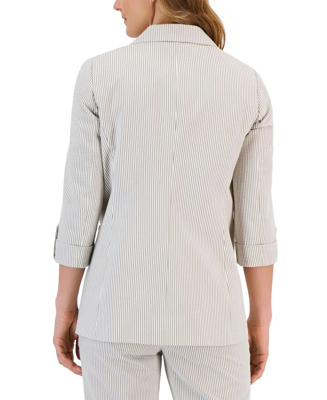 Kasper Womens Petite Seersucker 3/4-Sleeve Blazer Jacket 10869146