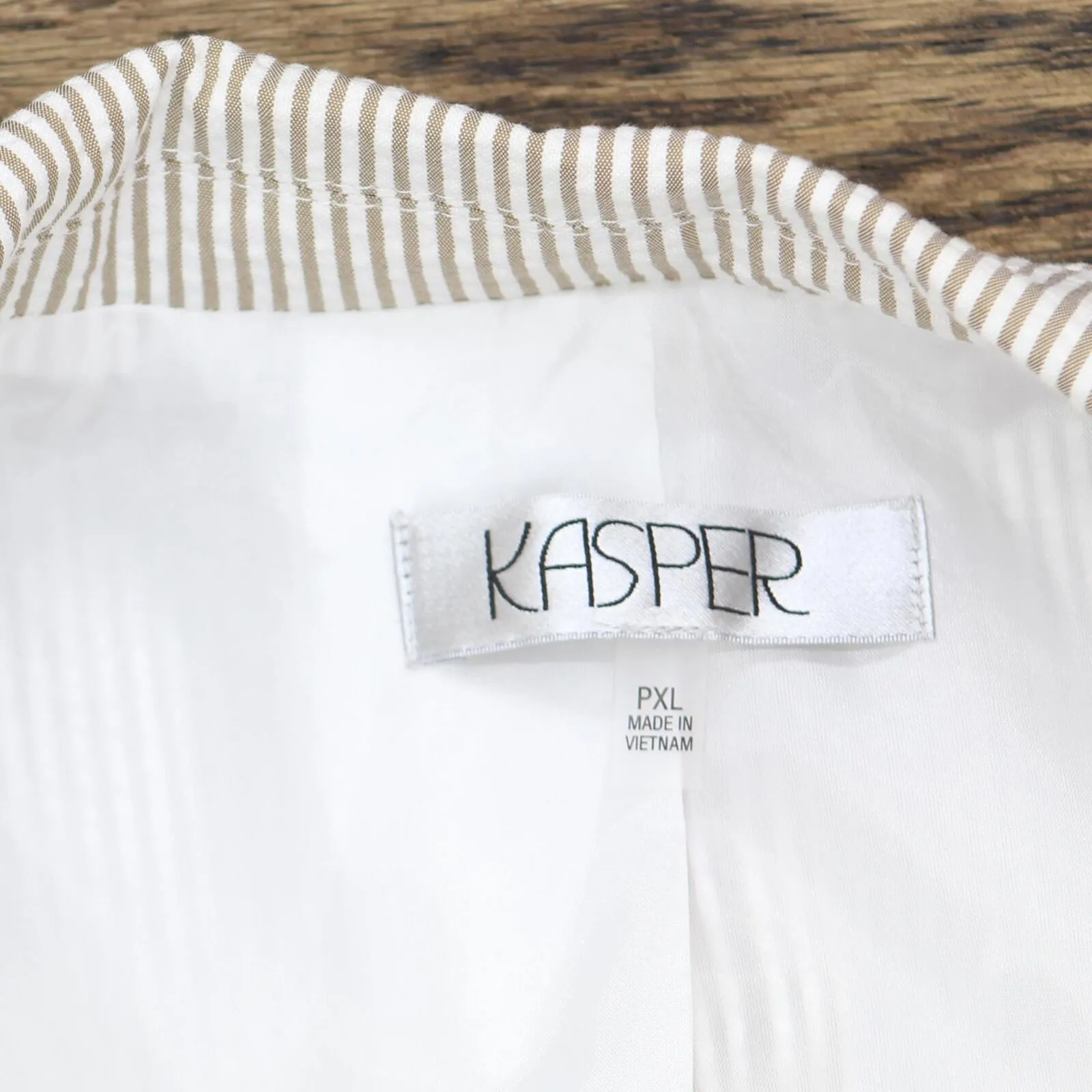 Kasper Womens Petite Seersucker 3/4-Sleeve Blazer Jacket 10869146