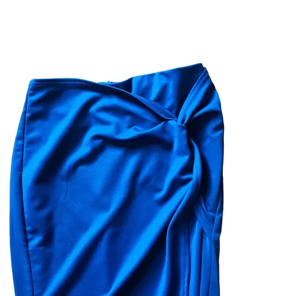 KATE KASIN Blue Knot Side Faux Wrap Pencil Skirt