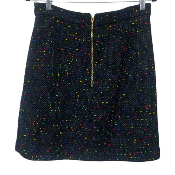 Kate Spade Black Wool Blend Tweed Pencil Skirt Multi Color Pop Speckle sz 10