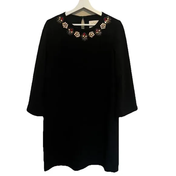 Kate Spade New York Dress Womens Sz 10 Ponte Bell Sleeve Beaded Sheath Dress