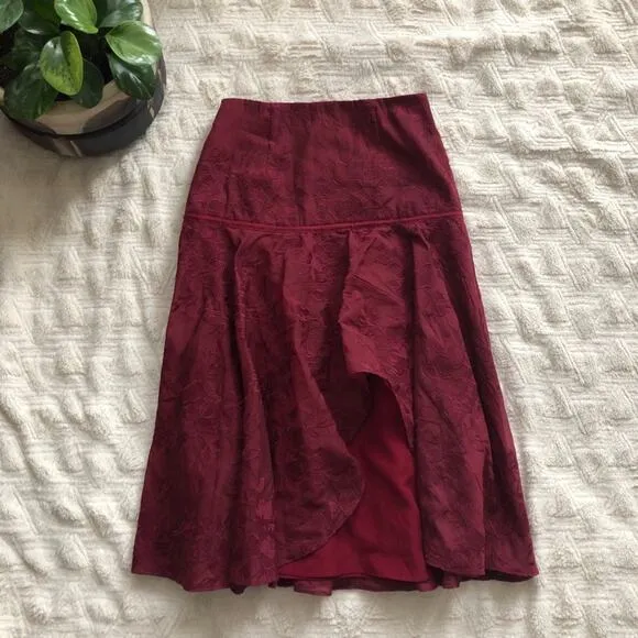 Keepsake the Label Burgundy Jacquard Ruffle Skirt