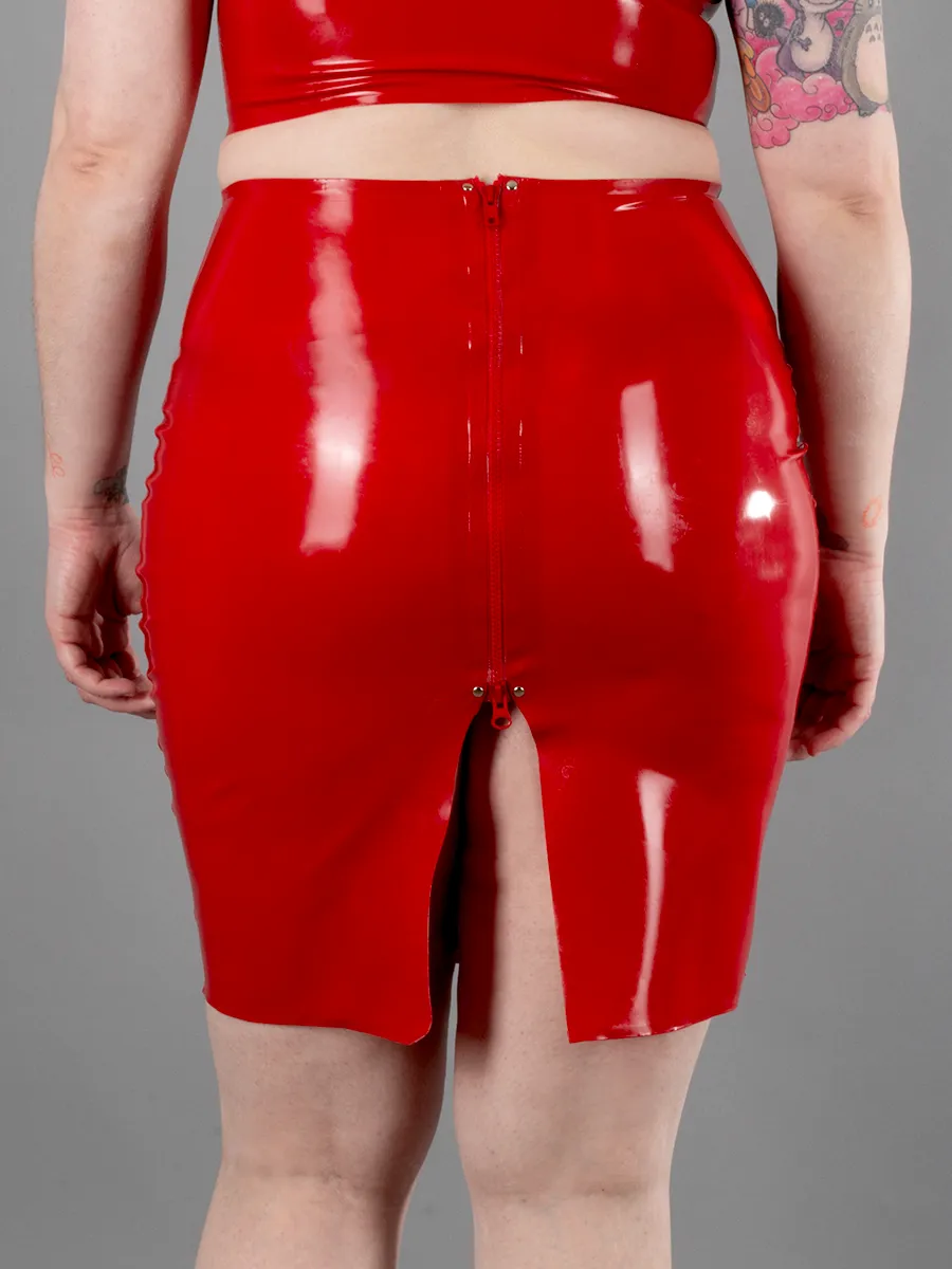Knee Length Latex Pencil Skirt with Back Slit